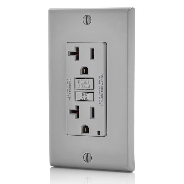 GFCI Receptacle, 20A, 125Vac, 5-20R, Gray, Leviton, Mfr#: GFNT2-GY